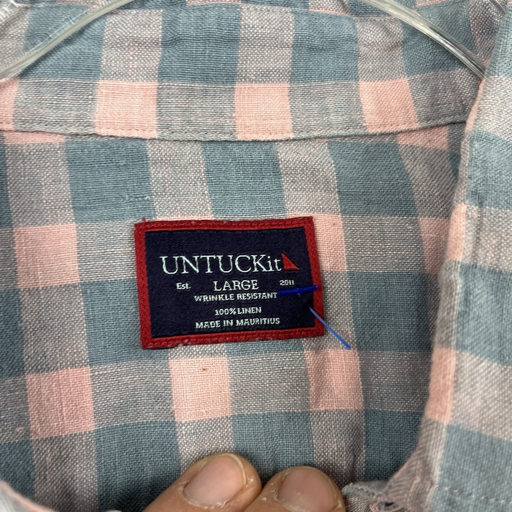 UNTUCKit Linen Shirt Mens Large Blue/Pink Button Down Linen Lightweight L - Picture 3 of 9